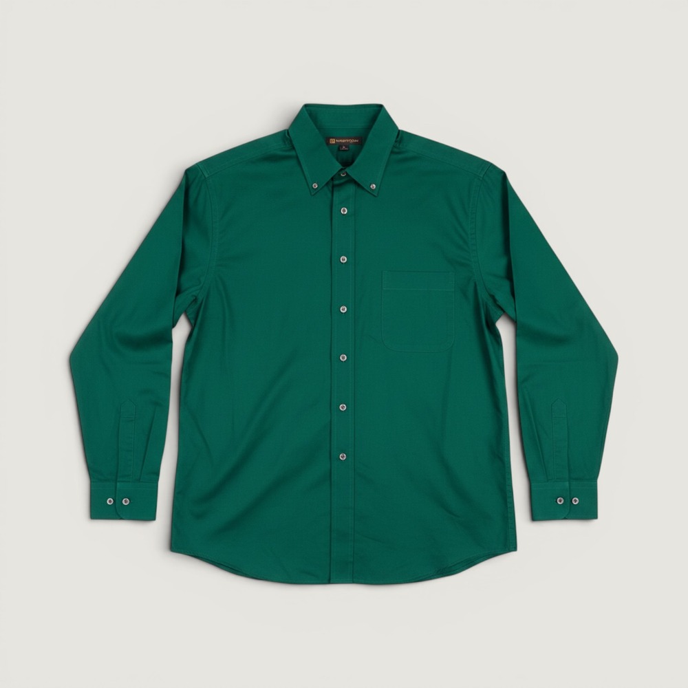 Harriton Mens Large Green Twill Long Sleeve Button Down Dress Shirt Easy Blend